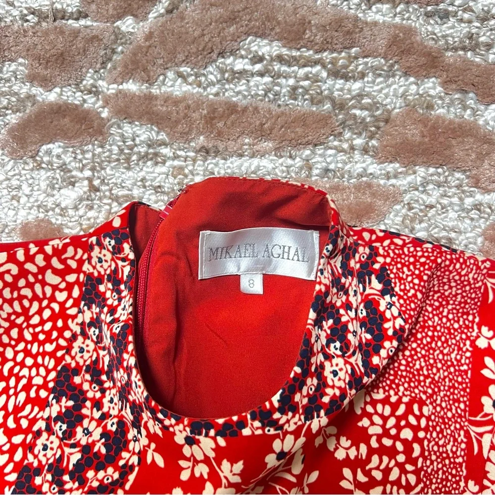 Mikael Aghal Red Floral Patchwork Midi Dress - Picture 3 of 6